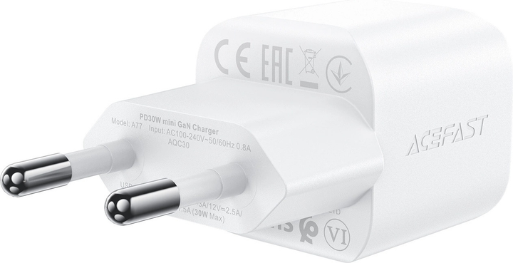 Ładowarka sieciowa Acefast A77 Mini PD 30 W GaN USB-C + kabel USB-C White (6974316282853) - obraz 3