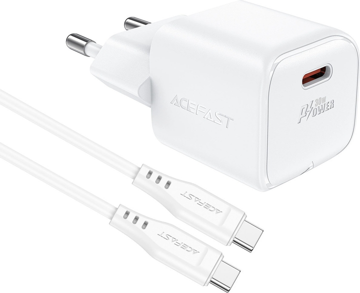 Ładowarka sieciowa Acefast A77 Mini PD 30 W GaN USB-C + kabel USB-C White (6974316282853) - obraz 4