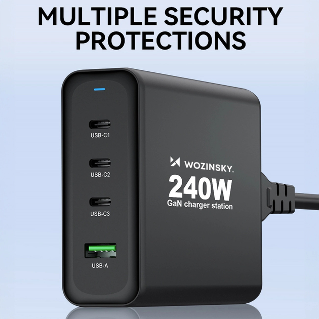 Ładowarka sieciowa Wozinsky WGCSB 240 W GaN 3 x USB-C + USB-A Black (5907769308680) - obraz 7