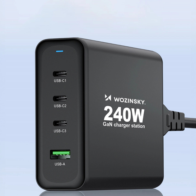 Ładowarka sieciowa Wozinsky WGCSB 240 W GaN 3 x USB-C + USB-A Black (5907769308680) - obraz 11