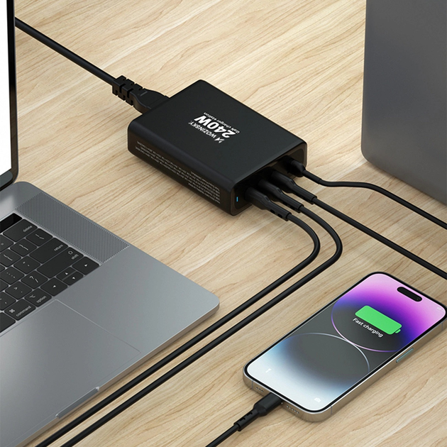 Ładowarka sieciowa Wozinsky WGCSB 240 W GaN 3 x USB-C + USB-A Black (5907769308680) - obraz 14