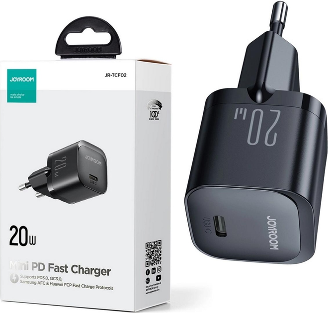 Мережевий зарядний пристрій JOYROOM JR-TCF02 PD 20 Вт GaN USB-C + кабель USB-C Black (6941237126412) - зображення 3