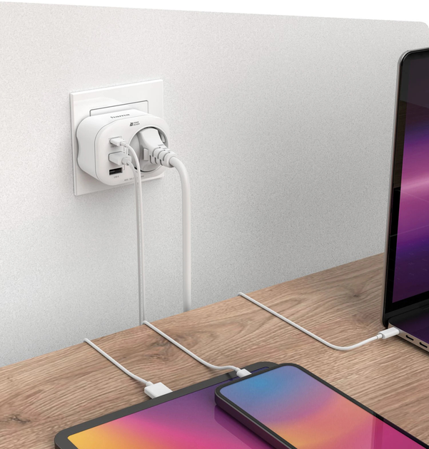 Електрична розетка з зарядним пристроєм USB Hama 2 x USB-A, 1 x USB-C Power Delivery 20W White (4047443498359) - зображення 3