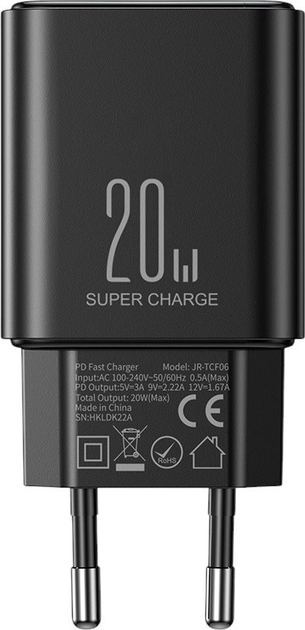 Мережевий зарядний пристрій JOYROOM JR-TCF06 PD 20 Вт GaN USB-C + кабель Lightning Black (6956116795191) - зображення 3