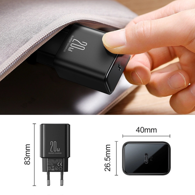 Мережевий зарядний пристрій JOYROOM JR-TCF06 PD 20 Вт GaN USB-C + кабель Lightning Black (6956116795191) - зображення 9