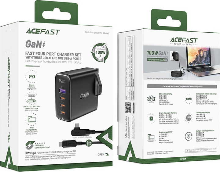 Ładowarka sieciowa Acefast A40 UK wtyczka 100 W PD 3 x USB-C 1 x USB-A + kabel USB-C Black (6974316281962) - obraz 5