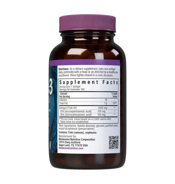 Олія лосося Bluebonnet Nutrition (Omega-3 Salmon Oil) 1000 мг 180 капсул - зображення 3