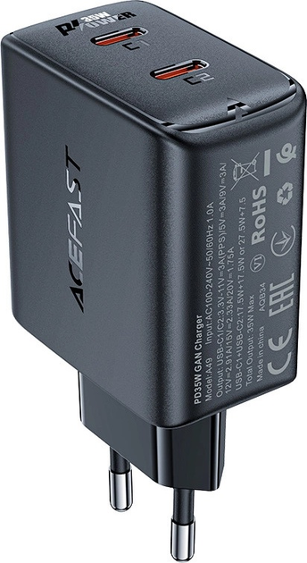 Ładowarka sieciowa Acefast A49 GaN PD 35 W 2 x USB-C Black (6974316282198) - obraz 5