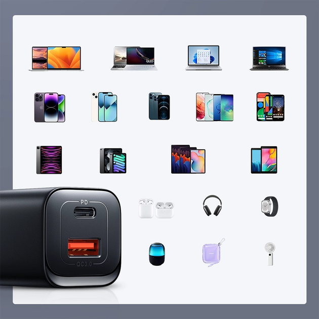 Мережевий зарядний пристрій JOYROOM JR-TCF08EU Speed Series 30 Вт USB-A USB-C Black (6956116774479) - зображення 12