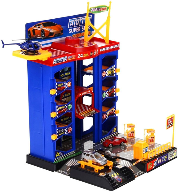 Zestaw Nobo Kids Parking garaż samochodowy wielopoziomowy z windą Helikopter + Autka CH-164544 (5904665409039) - obraz 4