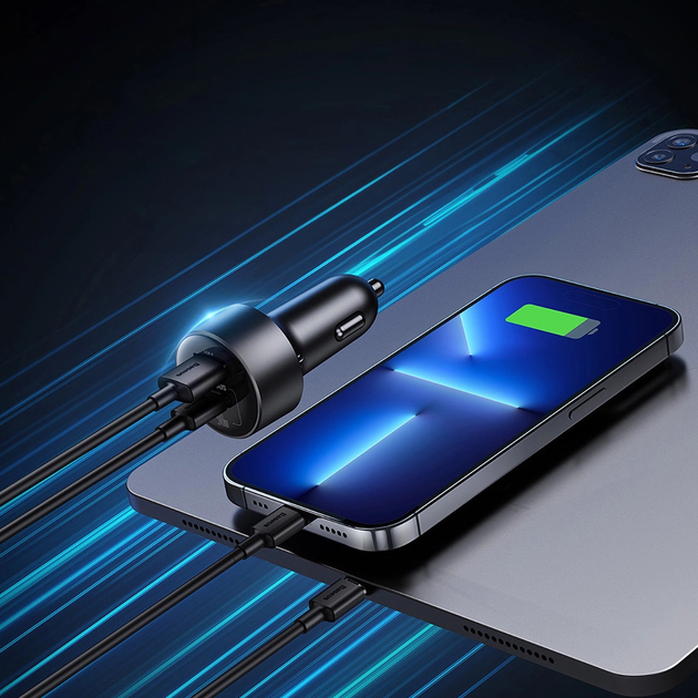 Adapter samochodowy Baseus High Efficiency Pro USB-A USB-C 30 W 2x gniazdo zapalniczki Black (6932172632243) - obraz 13