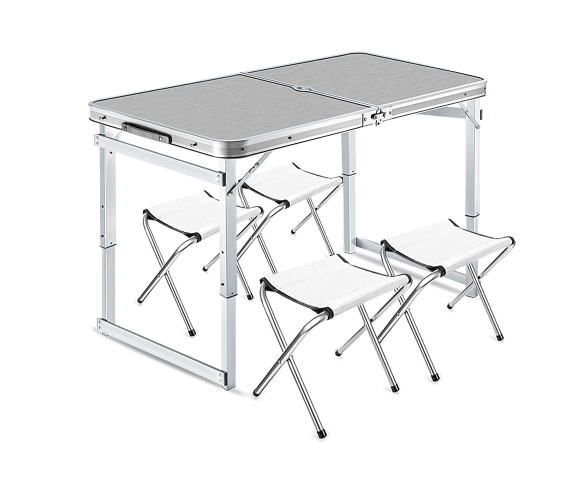 Розкладний стіл для пікніка з 4 тканинними стільцями, 120x60x70 см, Silver - Фото 1 Розкладний стіл для пікніка з 4 тканинними стільцями, 120x60x70 см, Silver - зображення 1