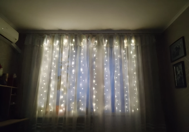 Гірлянда штора 3x2 метри, 200LED, "світлодіодні краплі" від USB, теплий білий колір, 8 режимів + пульт - зображення 2