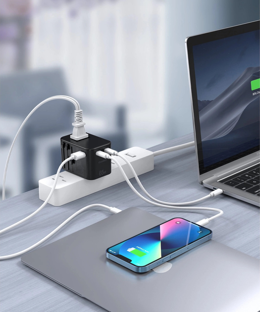 Мережевий зарядний пристрій CHOETECH PD5009-BK 2 x USB-C + USB-A 65 Вт US/EU/UK/AU Black (6932112102027) - зображення 5