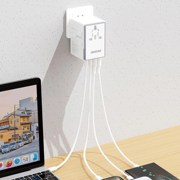 Ładowarka sieciowa podróżna Dudao A65Pro 2 x USB-A + 2 x USB-C 65 W US/EU/UK/AU/JP White (6976625332601) - obraz 4