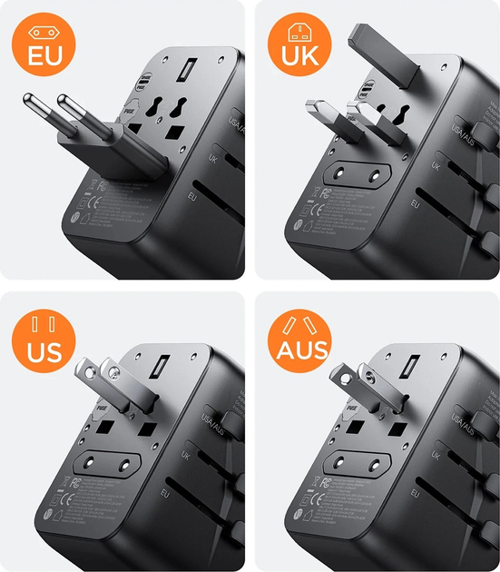 Ładowarka sieciowa podróżna JOYROOM JR-TCW02 2 x USB-A + 3 x USB-C 65 W US/EU/UK/AU/JP/CN Black (6956116701970) - obraz 11