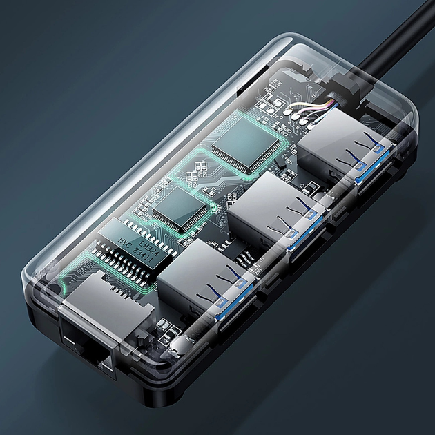 USB-хаб Ugreen USB 3.0 - 3 x USB 3.0 + RJ45 1000M Ethernet Black (6957303822652) - зображення 5