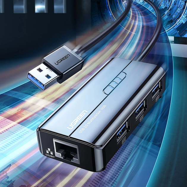 USB-хаб Ugreen USB 3.0 - 3 x USB 3.0 + RJ45 1000M Ethernet Black (6957303822652) - зображення 10
