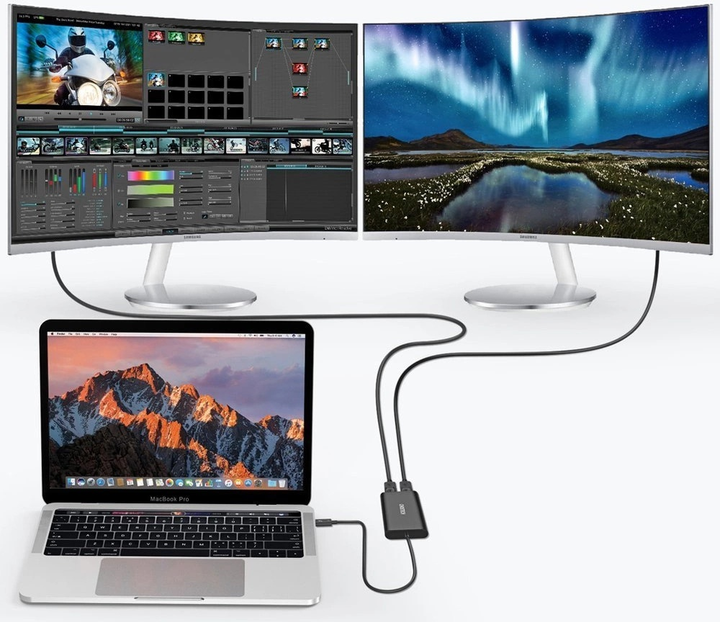 Адаптер CHOETECH HUB-D03 USB-С Thunderbolt 3 на 2 x DisplayPort 4K Black (6971824970616) - зображення 3