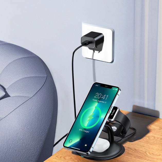 Бездротова зарядна станція CHOETECH 3 in 1 T587-F для iPhone / AirPods Pro / Apple Watch Black (6932112102713) - зображення 8