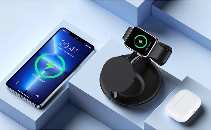 Бездротова зарядна станція CHOETECH 3 in 1 T587-F для iPhone / AirPods Pro / Apple Watch Black (6932112102713) - зображення 9