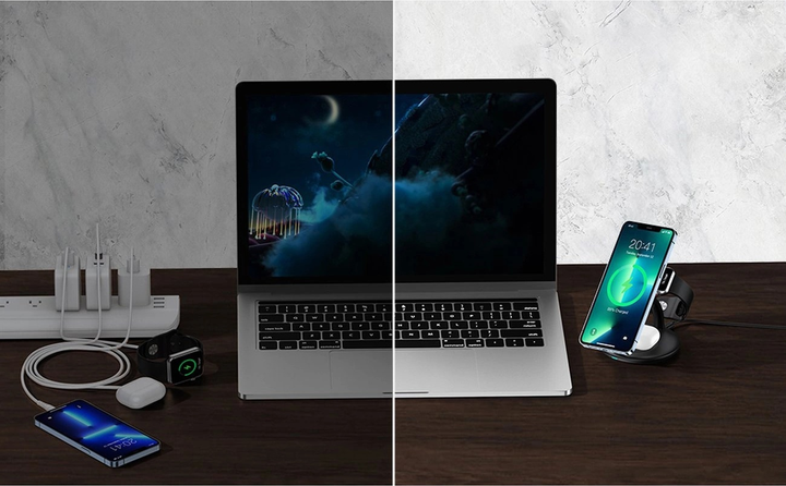 Бездротова зарядна станція CHOETECH 3 in 1 T587-F для iPhone / AirPods Pro / Apple Watch Black (6932112102713) - зображення 10