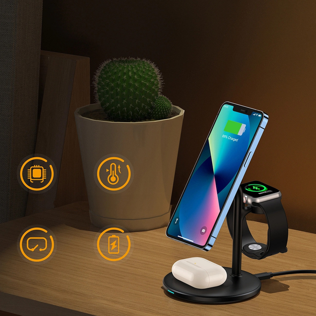 Stacja ładująca indukcyjna CHOETECH 3 in 1 T585-F do iPhone / AirPods Pro / Apple Watch Black (6932112104458) - obraz 7