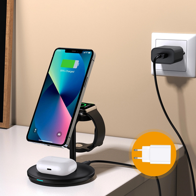 Stacja ładująca indukcyjna CHOETECH 3 in 1 T585-F do iPhone / AirPods Pro / Apple Watch Black (6932112104458) - obraz 9