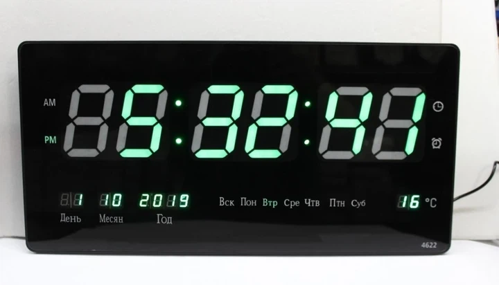 Электронные настенные часы VST 4622-4 Green дисплей LED (светодиодный) с календарём и термометром 23х45х3см - изображение 5