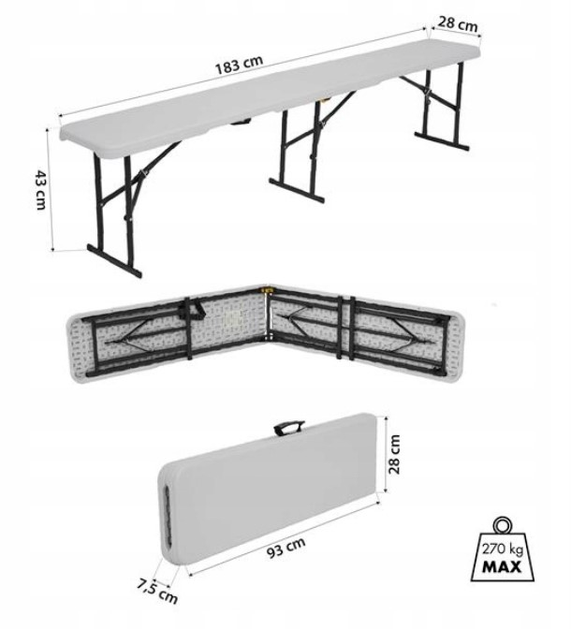 Ławka Nils Camp składana ogrodowa w walizce NC3404 183 cm Biała (5908261681776) - obraz 5