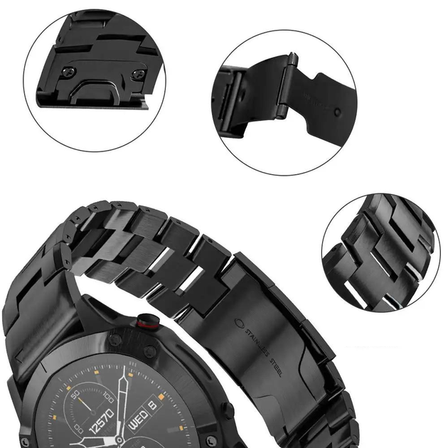Титановий ремінець / браслет для годинників Garmin 22MM QUICKFIT TITANIUM BLACK BeWatch (T2200101) - зображення 4
