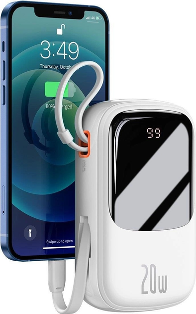 Powerbank Baseus Power Bank Qpow Digital Display Lightning 20000 mAh 20 W White (PPQD060202) - obraz 5
