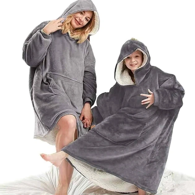 Плед толстовка с капюшоном двусторонняя Lima Hoodie One size Серый - изображение 4