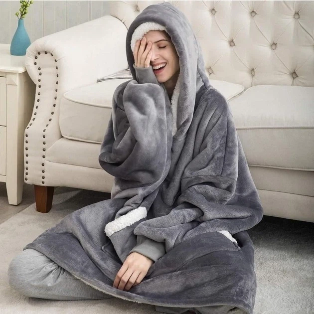 Плед толстовка с капюшоном двусторонняя Lima Hoodie One size Серый - изображение 8