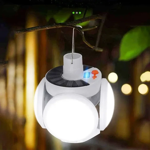 Светильник лампа Bailong BL-2029/7693 светодиодная LED люстра кемпинговая с солнечной батареей аккумуляторная раскладная Белая - изображение 8