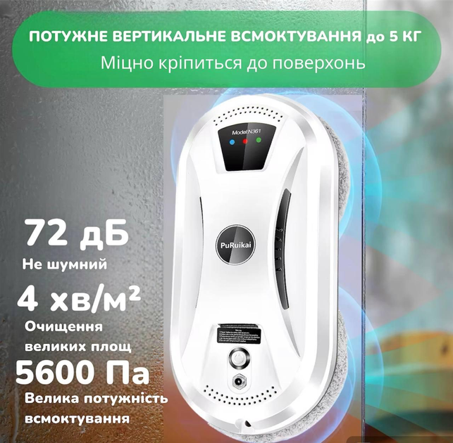 Робот для миття вікон, робот-мийник PuRuikai N361 9263, з пультом ДУ - зображення 3