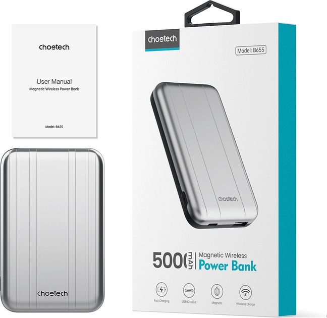 УМБ Choetech B655 MagSafe 5000 mAh Silver (6932112104779) - зображення 9