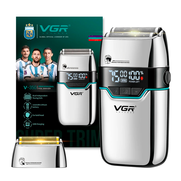Электробритва VGR V-350 SILVER шейвер, двойное лезвие, 2 насадки, LED дисплей - изображение 6