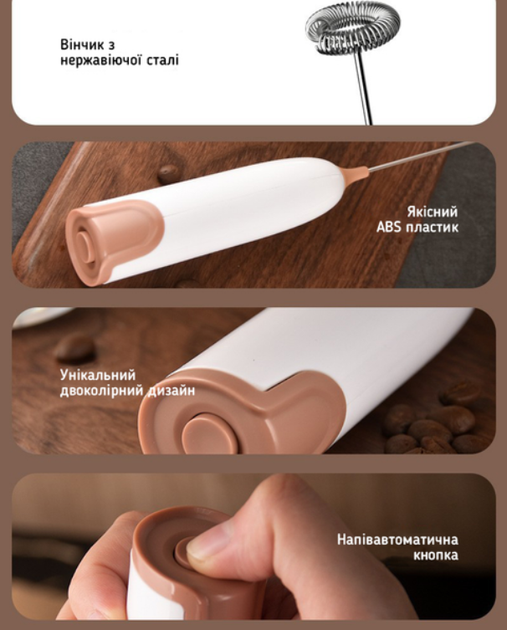 Электрический капучинатор для молока Milk Frother TOPA Вспениватель молока и сливок Бело-коричневый - изображение 2