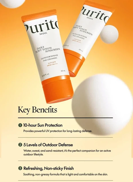 Крем сонцезащитный с керамидами Purito Seoul Daily Soft Touch Sunscreen SPF 50+ PA++++ 60 ml - Фото 3 Крем сонцезащитный с керамидами Purito Seoul Daily Soft Touch Sunscreen SPF 50+ PA++++ 60 ml - изображение 3