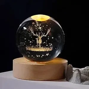 Ночник 3D Декоративный хрустальный шар, Детский ночной светильник-лампа Оленяш с led освещением - Фото 1 Ночник 3D Декоративный хрустальный шар, Детский ночной светильник-лампа Оленяш с led освещением - изображение 1