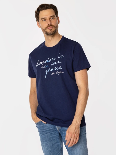 Футболка бавовняна довга чоловіча Lee Cooper London10-1016 L Темно-синя (5905991710011) - зображення 3