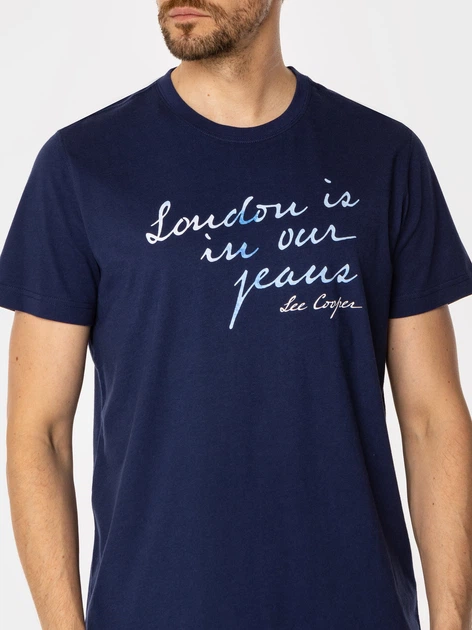 Футболка бавовняна довга чоловіча Lee Cooper London10-1016 2XL Темно-синя (5905991710035) - зображення 4