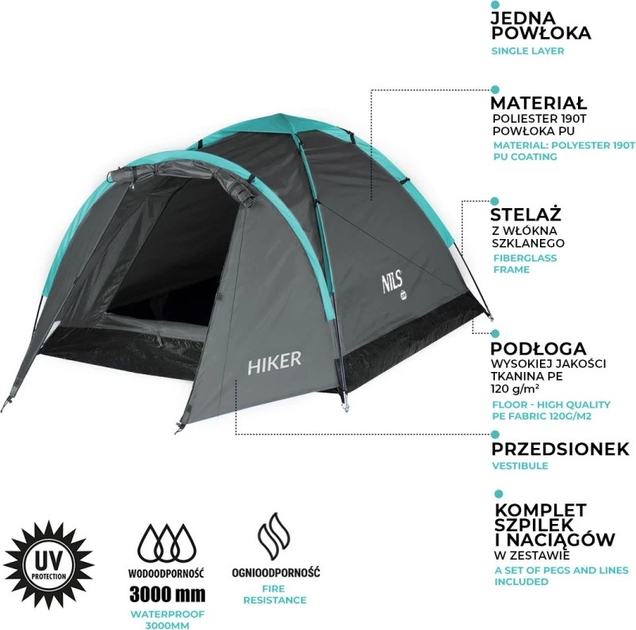 Namiot Nils Camp Hiker kempingowy NC6010 Grey (5907695518443) - obraz 7