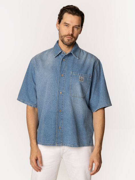 Koszula męska jeansowa oversize z krótkim rękawem Lee Cooper Silves-3165 L Błękitna (5905991739098) - obraz 3