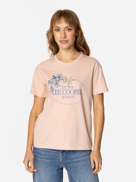Футболка бавовняна жіноча Lee Cooper Blue Flowers-1160 S Персикова (5905991728283) - зображення 3