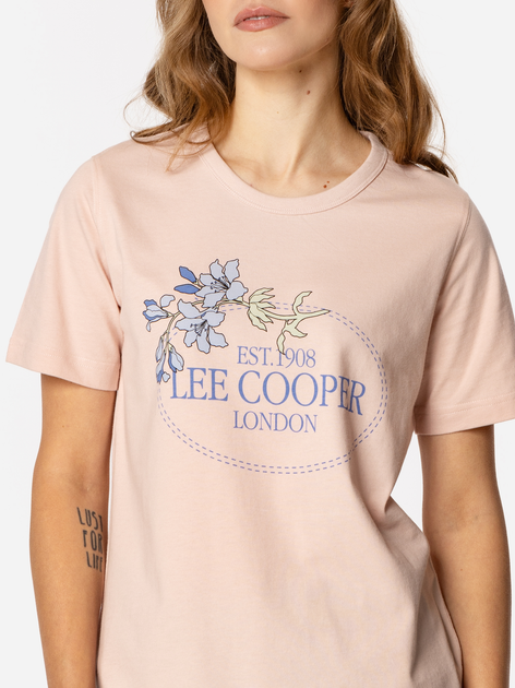 Футболка бавовняна жіноча Lee Cooper Blue Flowers-1160 M Персикова (5905991728306) - зображення 4