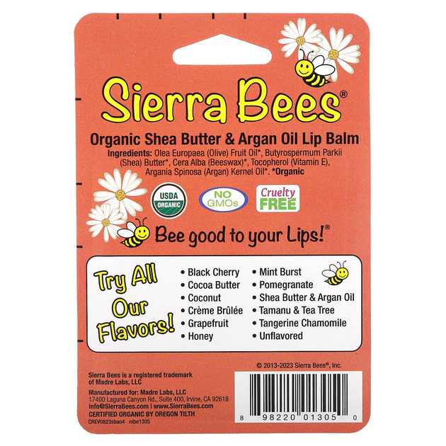 Органические бальзамы для губ Sierra Bees масло ши и аргановое масло 4 шт. по 4,25 г - изображение 3