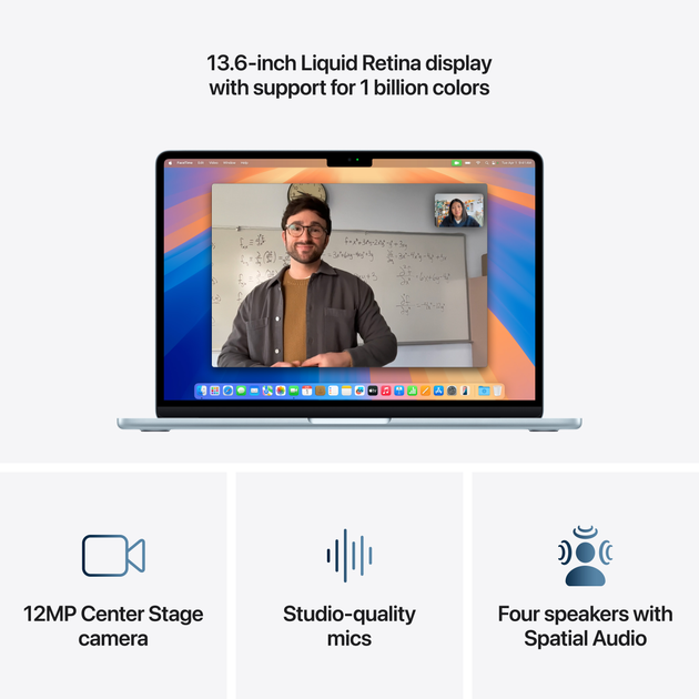 Laptop Apple MacBook Air 13.6" M4 24/512GB 2025 (MC6V4RU/A) (QWERTY+cyrylica) Sky Blue - obraz 5