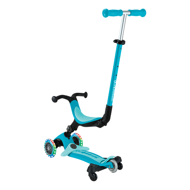 Дитячий самокат 3в1 з сидінням та додатковими колесами Globber Go Up Active Lights 360 голубий (749-300) - изображение 3